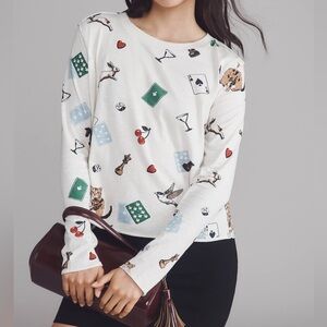 Maeve The Boxy Caitlin  White Graphic Long Sleeve Tee